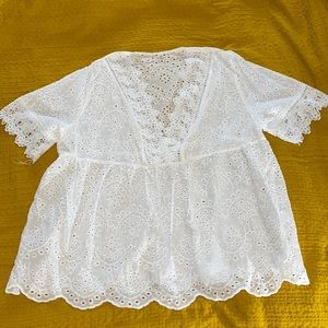 Plus White Eyelet Blouse V Neck - SheIn 3x